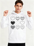 Men's Hoodie Minimalist Patterned Linework Hearts Among Soft Contrasting Geometric Shapes Heart