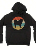 Men's Hoodie Vintage Striped Circle With Shaded Silhouette Fluffy Pomeranian Dog
