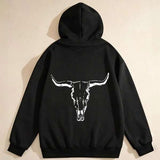 Men's Hoodie Vintage Ranch Style With Bold Horned Skull Artwork