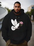 Men's Hoodie Gentle White Dove Flying Gracefully With Pink Rose Blossom