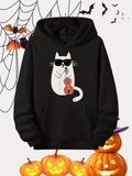 Men's Hoodie Cool Cat Wearing Sunglasses Playing Cello Surrounded By Halloween Pumpkins Cat