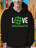 Men's Hoodie Love Kindergarten Green Plaid Shamrock Surrounded By Bold White Letters