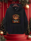 Men's Hoodie Happy Thanksgiving With Autumn Leaves Smiling Cartoon Turkey Centerpiece