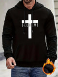 Men's Hoodie Bold Religious Statement With Large Cross And BELIEVE Lettering Hoodie