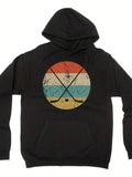 Men's Hoodie Vintage Grunge Circle With Distressed Sunset Lines Graphic Symbol