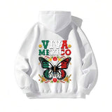 Men's Hoodie Viva Mexico Decorative Butterfly With Flowers Under Text