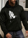 Men's Hoodie Rosary With Praying Hands Draped In Gentle Light