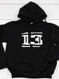 Men's Hoodie Bold White Athletic Number Thirteen Hoodie