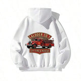 Men's Hoodie Ladder Company Vintage Red Fire Truck Rescue Vehicle Design