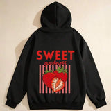 Men's Hoodie Sweet Vibrant Red Stripes With Juicy Strawberry Fruity Design Hoodie
