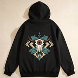 Men's Hoodie Geometric Pattern With Leaves And Tribal Skull Design