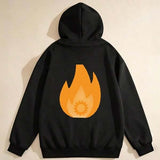Men's Hoodie Vivid Orange Flames Burning Bright On Black Hoodie