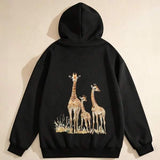 Men's Hoodie Golden Grassy Meadow With Three Majestic Gentle Giraffes Standing Tall Giraffe