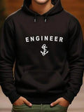 Men's Hoodie Engineer Nautical Anchor Graphic Under Bold Lettering