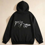 Men's Hoodie Minimalist White Outline Hand Pointing At Cat