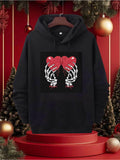 Men's Hoodie Creeping Skeleton Hands Holding Bright Red Balloon Hearts