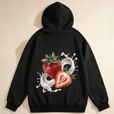 Men's Hoodie Splashes Of Cream With Ripe Strawberries On Fresh Juicy Strawberry