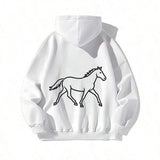 Men's Hoodie Minimalist Line Art Featuring Calm Elegant Walking Horse