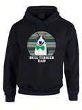 Men's Hoodie Bull Terrier Dad With Green Bow Tie And Striped Retro Background Dog
