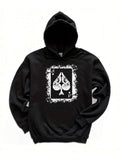 Men's Hoodie Grunge Style Card Frame With Decorative Spade Symbol