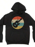 Men's Hoodie Vintage Striped Sunburst With Black Guitar Silhouette Pattern
