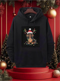 Men's Hoodie Christmas Reindeer Ears Twinkling Lights Festive Holiday Dachshund Dog