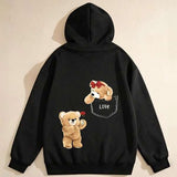 Men's Hoodie Love Letter With Two Playful Cartoon Teddy Bears