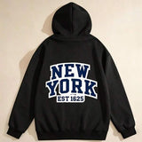 Men's Hoodie Bold Block Letters With Classic College Style On Black Hoodie New York