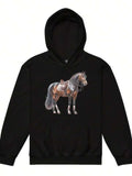 Men's Hoodie Majestic Brown Horse With Saddle Gracefully Standing Black Hoodie