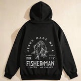 Men's Hoodie Jesus Made Me A Fisherman Graphic With Fish Catch And Release