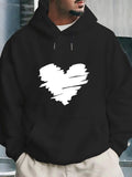 Men's Hoodie Brush Stroke Distressed Artistic Print White Graphic Heart