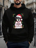 Men's Hoodie Merry Paws For Christmas Festive Dog With Santa Hat Holly Leaves