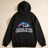 Men's Hoodie Science Fiction Convention Fans Under Colorful Cosmic Skies With Silhouetted Figures