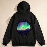 Men's Hoodie Aurora Valley Colorful Northern Lights Over Majestic Mountains Night Sky