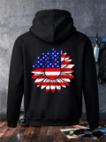 Men's Hoodie Patriotic Flower With American Flag Pattern On Black Hoodie