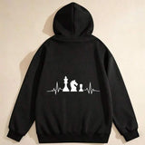 Men's Hoodie Heartbeat Lines With Three Chess Pieces On Hoodie