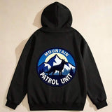 Men's Hoodie Mountain Patrol Unit Wolf Under Moonlight With Snowy Mountains Background
