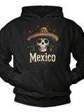 Men's Hoodie Mexico Colorful Sombrero With Skull Surrounded By Festive Flowers
