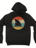 Men's Hoodie Retro Colorful Sunset With Shark Fin And Wavy Ocean Water Shark