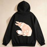 Men's Hoodie Gentle Fur Texture With Pastel Colors Feature Sitting Rabbit