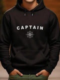 Men's Hoodie Captain Nautical Wheel Among Guiding Stars On Black Hoodie
