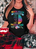 Women's Hoodie Mental Health Awareness Rainbow Gradient Lettering Surrounded By Floral Accents Brain