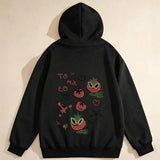 Men's Hoodie Grinning Tomatoes With Playful Doodles On Classic Black Hoodie