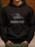 Men's Hoodie American Flag Waving Proudly Over Bold Harbor Pilot Hoodie