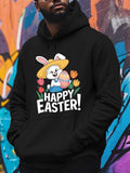 Men's Hoodie Happy Easter With Smiling Bunny Holding Painted Egg Surrounded By Colorful Spring Tulips