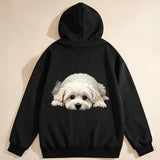 Men's Hoodie Fluffy White Dog Resting Calmly On Soft Cozy Fabric Hoodie