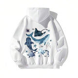 Men's Hoodie Underwater Ocean Scene With Stars Featuring Whales And Playful Sharks