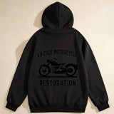 Men's Hoodie Vintage Motorcycle Restoration Text Over Retro Silhouette Design Motorcycle