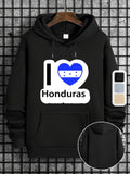 Men's Hoodie I Love Honduras Blue Heart And Flag Motif Hoodie