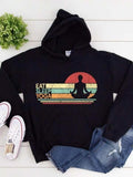 Men's Hoodie Eat Sleep Yoga With Vintage Sunset Meditation Silhouette Yogini